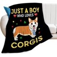thumbnail image 1 of Just A Boy Who Love Corgis Blanket Cute Corgis Decor Dog Throw Blanket Gifts for Girls Boys Dog Lover Super Warm Soft Plush Fleece Flannel Blanket Couch Bedding Blanket for Kids Adult Women 40"x50", 1 of 6