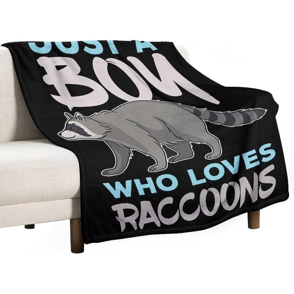 Just A Boy Who Love Raccoons Blanket Funny Raccoons Decor Throw Blanket Gifts for Girls Boys Super Warm Soft Plush Lightweight Fleece Flannel Blanket Couch Bedding Blanket for Baby Kids Women 50"x60"