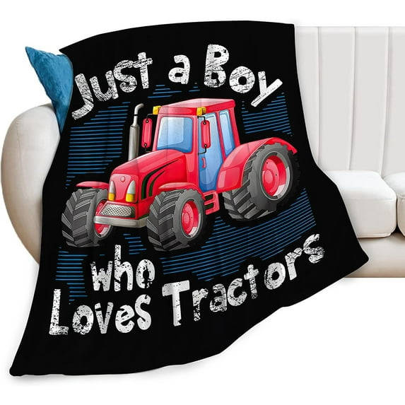 Just A Boy Who Love Tractors Blanket Red Tractor Decor Throw Blanket Gifts for Girls Boys Super Warm Soft Plush Lightweight Fleece Flannel Blanket Couch Bedding Blanket for Baby Kids Women 60"x80"