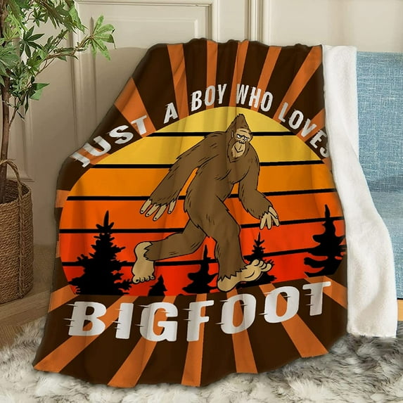 Just A Boy Who Loves Bigfoot Throw Blanket Fannel Fleece Microfiber Plush Bed Blanket Super Soft Blanket for All Season Bed Couch Sofa 60x50 in for Teen