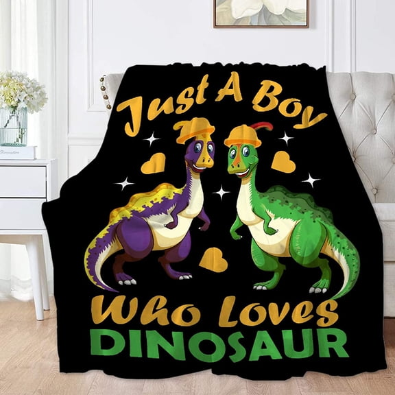 Just A Boy Who Loves Dinosaurs Flannel Throw Blanket, Lightweight Comfortable Soft & Warm Micro Fleece Bed Couch Living Room Blanket for Kids Adults All Season Small 50"x40"(Throw) Kid