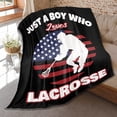thumbnail image 1 of Just A Boy Who Loves Lacrosse Blankets Soft Plush Flannel Throw Lightweight Air Conditioner Quilt for Kids Teens Couch Bed Sofa Room Decoration 60 in x 50 in Medium for Boys Girls, 1 of 1