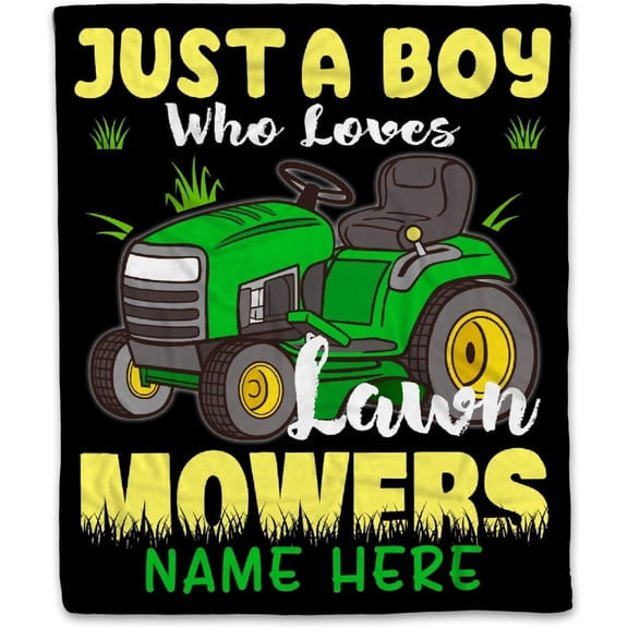 Just A Boy Who Loves Lawn Mowers Custom Blanket for Men Boys Soft Lightweight Throw Warm Cozy Plush Blankets for Couch Bed Sofa Personalized Gift L 60×80in Most People Choice