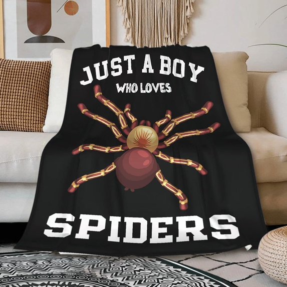 Just A Boy Who Loves Spiders Blanket Lightweight Cozy Flannel Fleece Throw Blanket Best Gift Home Decor for Bed Couch Outdoor Camping 40"x30" XS for Pets Toddler