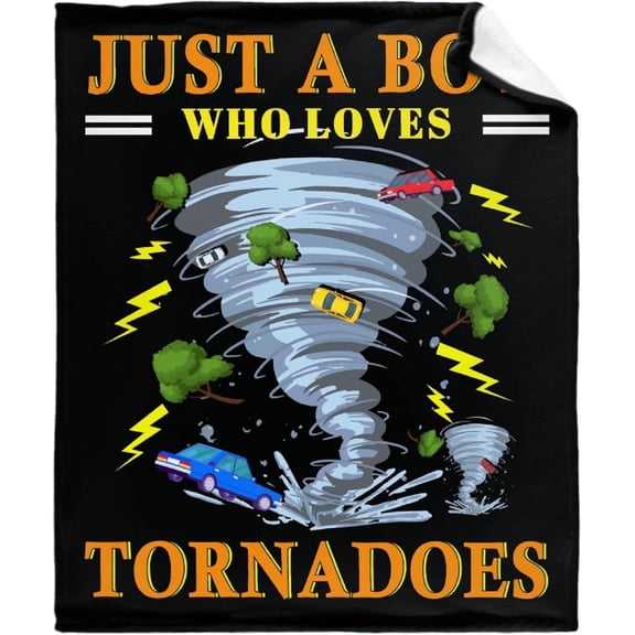Just A Boy Who Loves Tornado Blanket Best Gifts Super Soft Premium Flannel Throw Blanket, Warm Plush Perfect for Sofa Bed Camping Blankets All Season Use (80" L X 60" W)