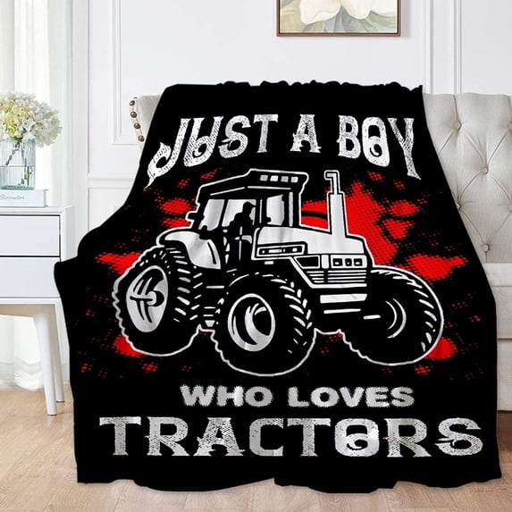 Just A Boy Who Loves Tractors Blanket for Boys Toddler Kids Soft Tractors Throw Blanket for Bed Couch Funny Tractors Fleece Blanket Gifts for Boys Large 80''''x60''''(Queen) Adult