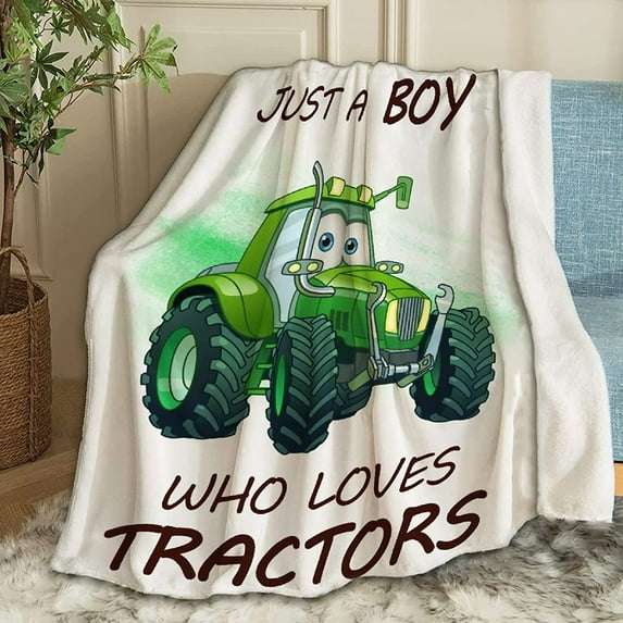 Just A Boy Who Loves Tractors Throw Blanket Fannel Fleece Microfiber Plush Bed Blanket Super Soft Blanket for All Season Bed Couch Sofa 60x50 in for Teen