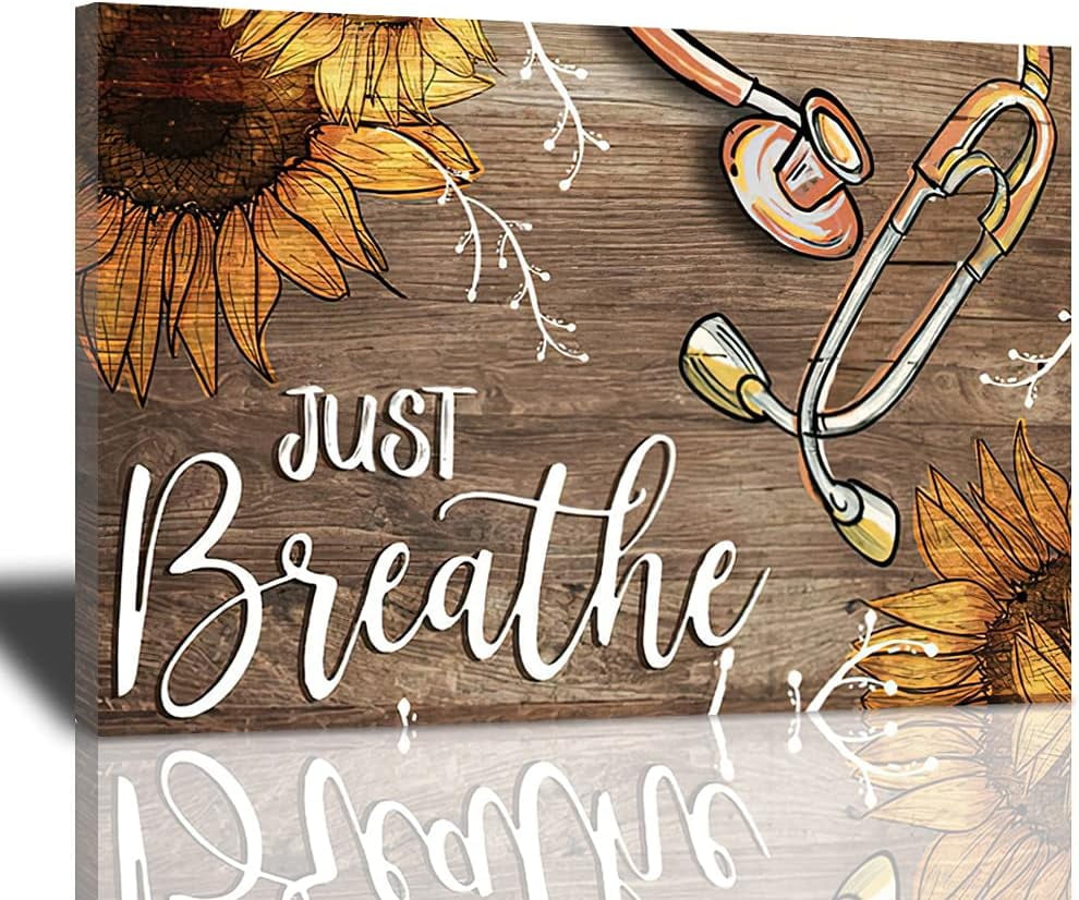 Just Breathe Canvas Wall Art Beautiful Sunflower And Medical
