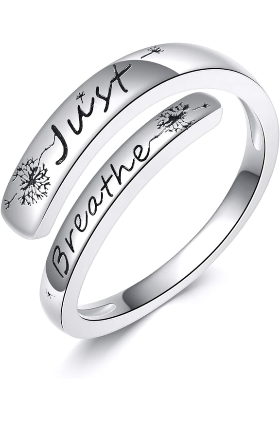 Just Breathe Dandelion Ring 925 Sterling Sliver Hope Rings Inspirational Jewelry Encouragement Gifts for Women Female Mother