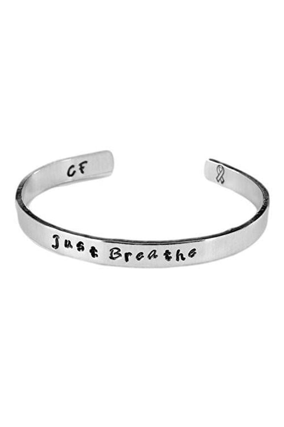 Just Breathe - Hand Stamped 1/4-inch Bracelet - Cystic Fibrosis Awareness