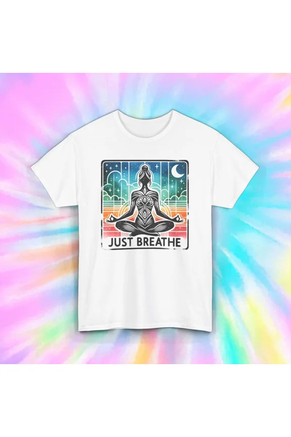 Just Breathe Moon Yoga Calm Mind Spiritual Wellness Retro Unisex T-Shirt, up to size 5XL