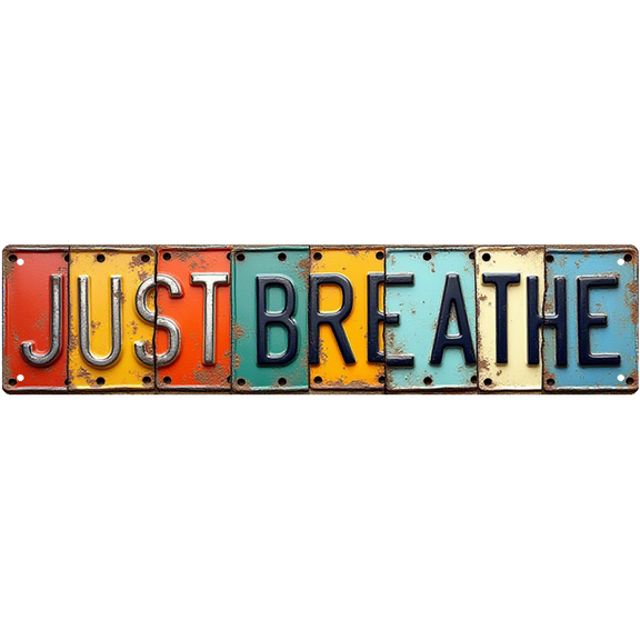Just Breathe Motivational Tin Sign - 16x4 Inch - Ideal for Office, Bedroom, Man Cave Decor - Inspirational Signs, Zen Decor