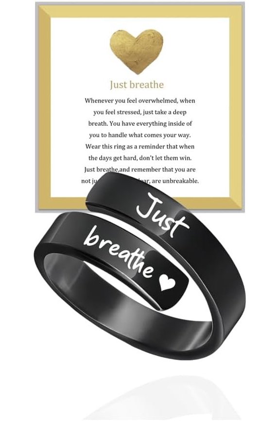 Just Breathe Ring for Women, Adjustable Heart Hope Rings for Women Just Breathe Motivational Stainless Steel Engraved Inspirational To My Daughter Friendship BFF Sorority Sisters