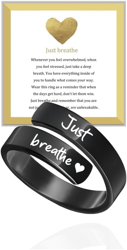 Ring Motivation Just Breathe Ring for Women, Adjustable Heart Hope Rings for Women Just ...