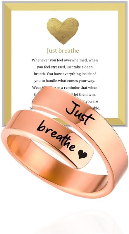 Ring Motivation Just Breathe Ring for Women, Adjustable Heart Hope Rings for Women Just ...