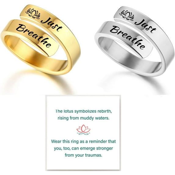 Just Breathe Ring For Women, Adjustable Stainless Steel Spiral Wrap Twist Vintage Healing Rings To My Daughter/Best Friend Inspirational Gifts Jewelry
