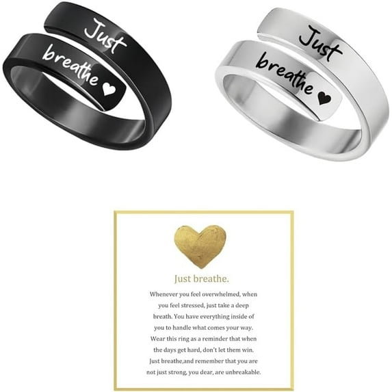 Just Breathe Ring For Women, Adjustable Stainless Steel Spiral Wrap Twist Vintage Healing Rings To My Daughter/Best Friend Inspirational Gifts Jewelry