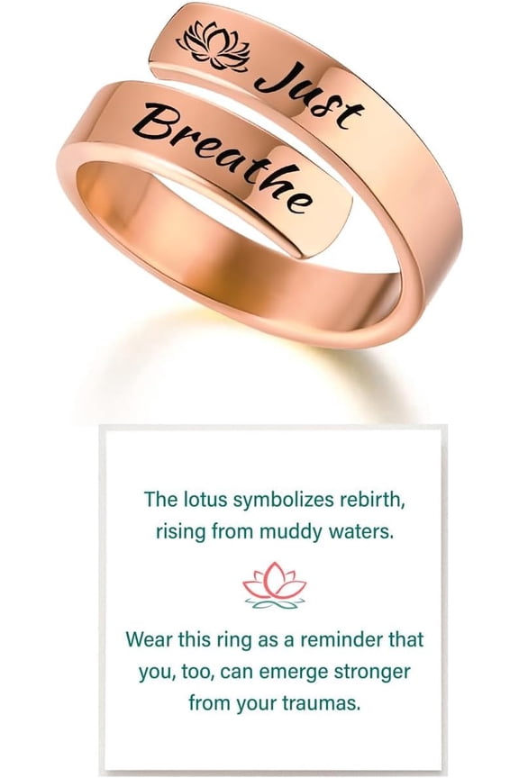 Just Breathe Ring For Women, Adjustable Stainless Steel Spiral Wrap Twist Vintage Healing Rings To My Daughter/Best Friend Inspirational Gifts Jewelry