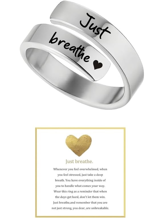 Just Breathe Ring For Women, Adjustable Stainless Steel Spiral Wrap Twist Vintage Healing Rings To My Daughter/Best Friend Inspirational Gifts Jewelry