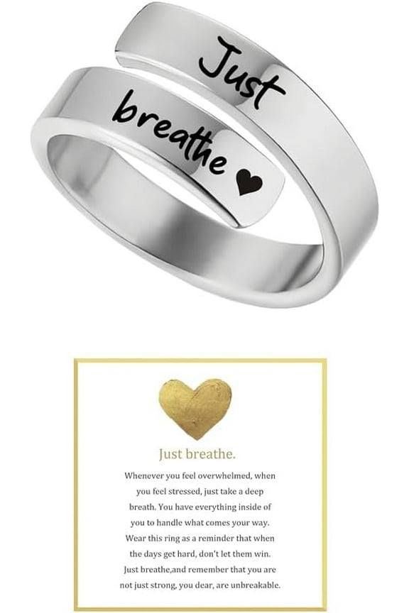 Just Breathe Ring For Women, Adjustable Stainless Steel Spiral Wrap Twist Vintage Healing Rings To My Daughter/Best Friend Inspirational Gifts Jewelry