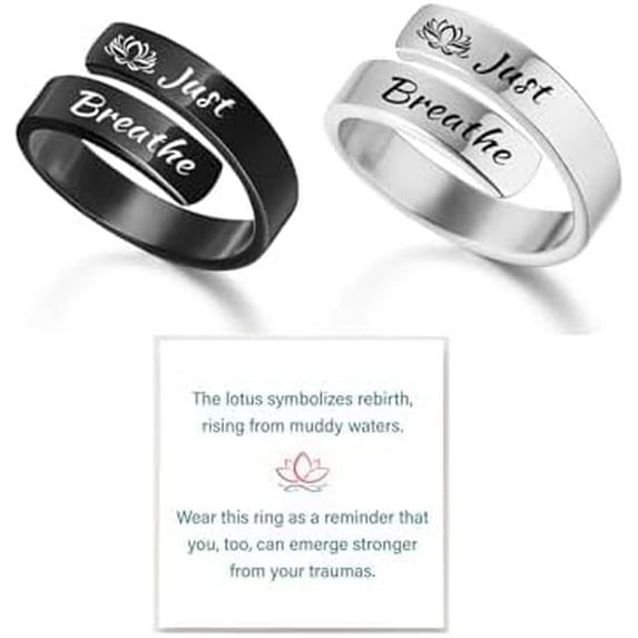 Just Breathe Ring For Women, Adjustable Stainless Steel Spiral Wrap Twist Vintage Healing Rings To My Daughter/Best Friend Inspirational Gifts Jewelry