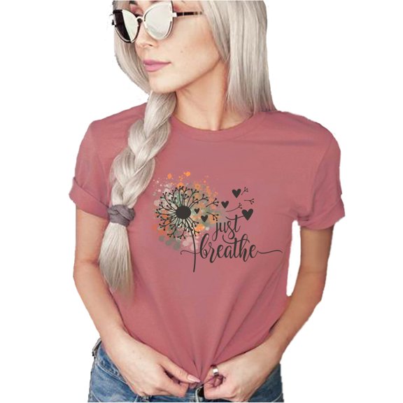 Just Breathe Shirt | Daffodils T-Shirt | Wild Flower Shirt for Women | Vintage Retro Unisex Sizing (X Large, Mauve)