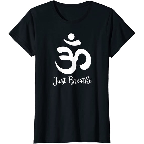 Just Breathe Spiritual Yoga Symbol T-Shirt Women Tops