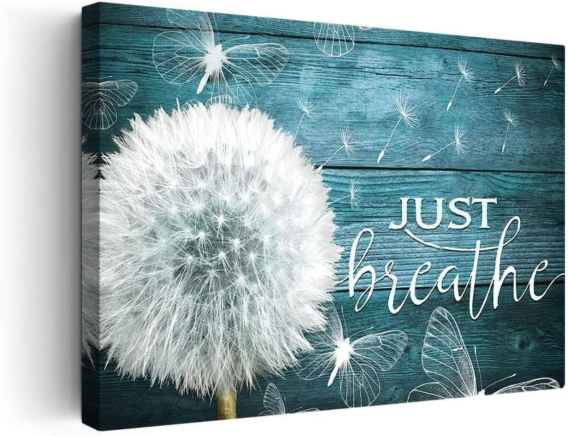 Just Breathe Wall Art Teal Dandelion Canvas Wall Art For Living Room ...