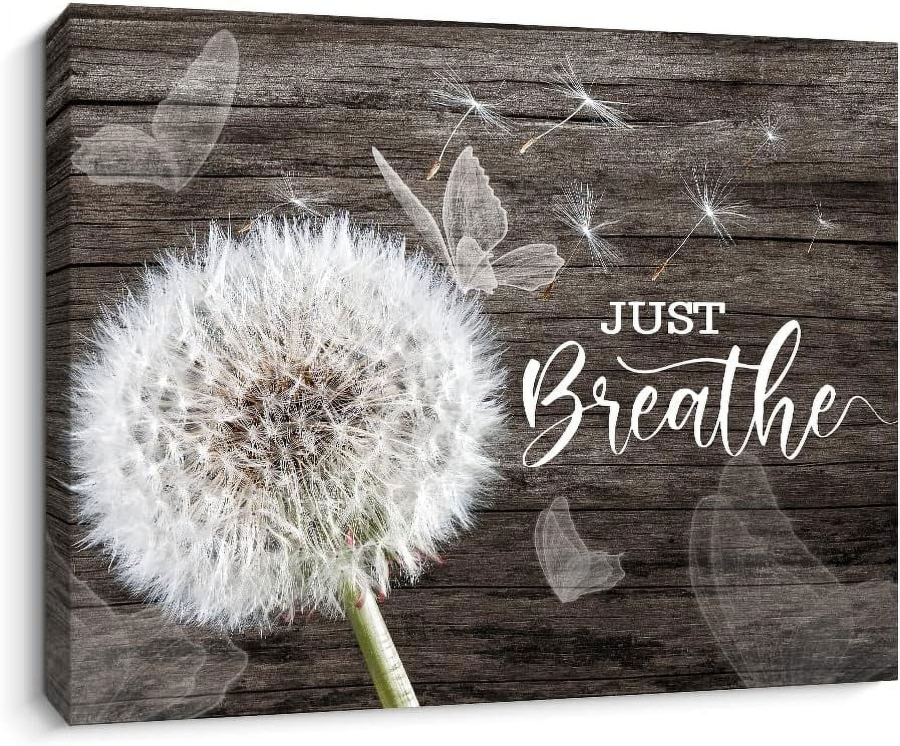 Just Breathe Wall Art for Bathroom Decor, Rustic Dandelion Picture ...