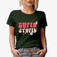 thumbnail image 1 of Just Call Cupid, Stupid, 90s Retro Groovy Text Valentine's Day Gift, Military Green T-Shirt, Small, 1 of 5