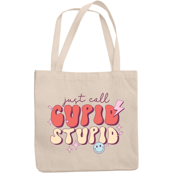 Just Call Cupid, Stupid, 90s Retro Groovy Valentine's Day Art Merch Gift, 12oz Canvas Tote Bag