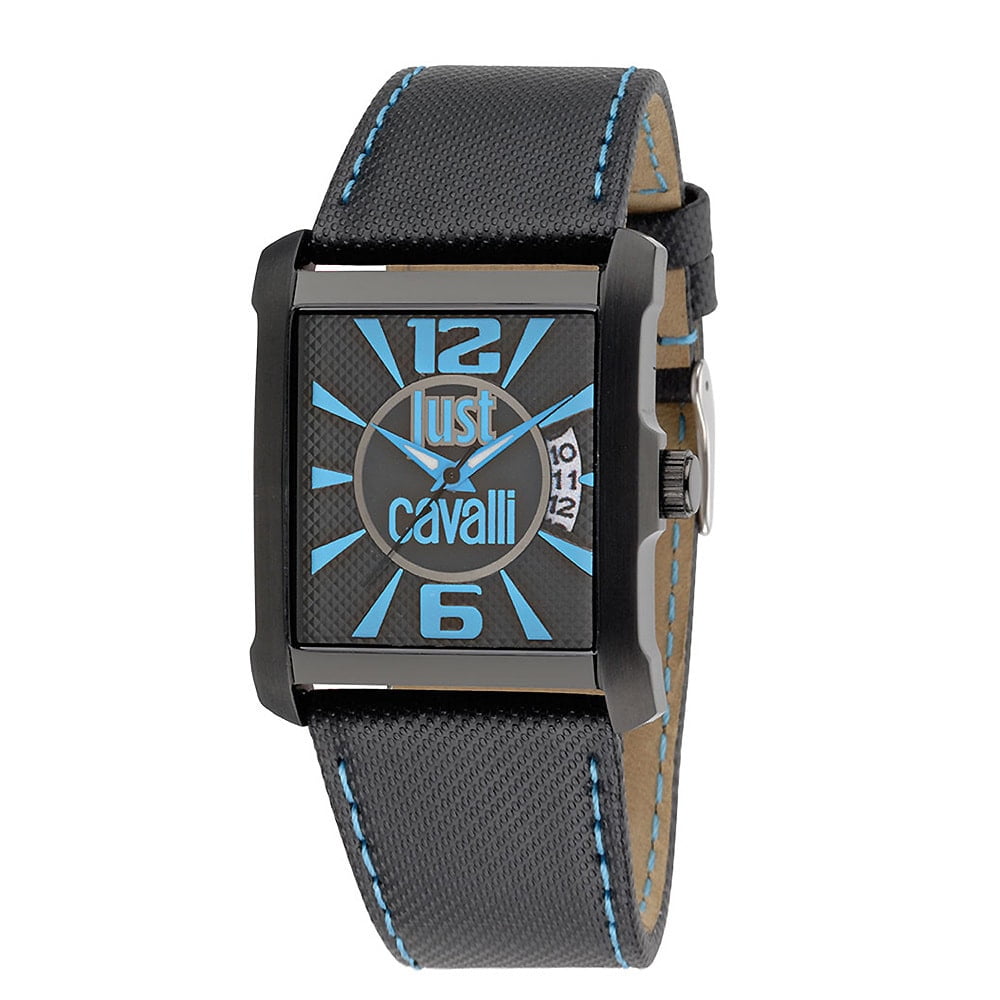 JUST CAVALLI Men's R7251119001 Rude Rectangle Luminous Black Leather Wristwatch
