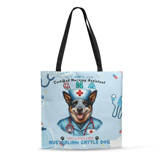 Just a Certified Nursing Assistant Cna Who Loves Her Australian Cattle Dog All Over Print 3D Canvas Tote Bag Heeler Lover Gifts Reusable Handbag - 00003