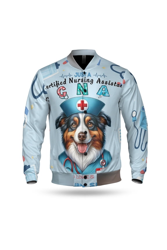 Just a Certified Nursing Assistant Cna Who Loves Her Australian Shepherd All Over Print 3D Baseball Jacket Aussie Dog Lover Gifts Bomber Jacket Softball - 00003