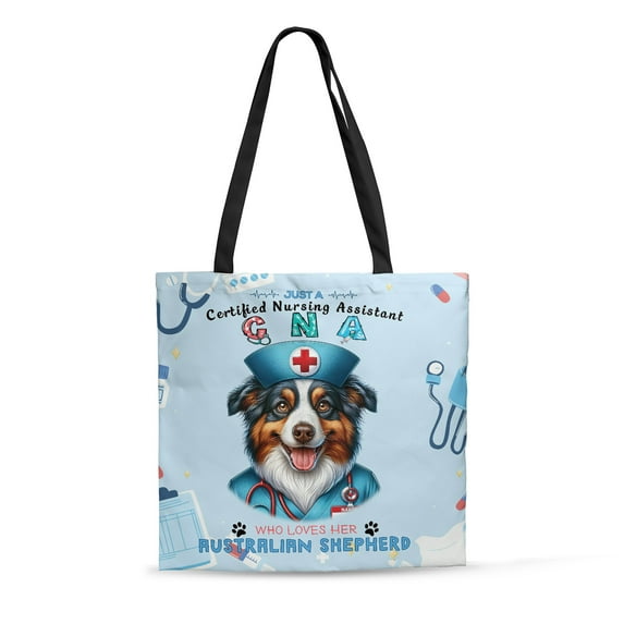 Just a Certified Nursing Assistant Cna Who Loves Her Australian Shepherd All Over Print 3D Canvas Tote Bag Aussie Dog Lover Gifts Reusable Handbag - 00003
