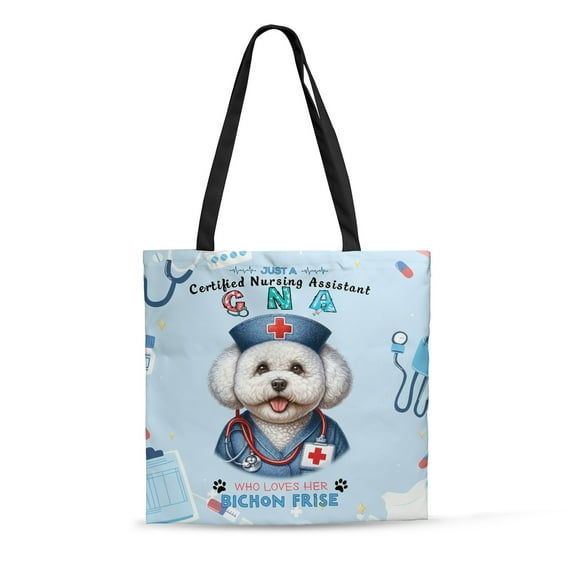 Just a Certified Nursing Assistant Cna Who Loves Her Bichon Frise All Over Print 3D Canvas Tote Bag Bichons Dog Lovers Gifts Idea Reusable Handbag - 00003
