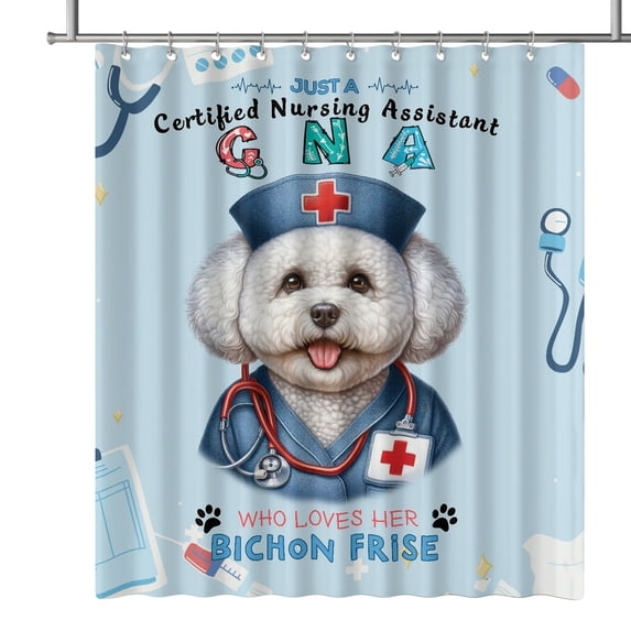 Just a Certified Nursing Assistant Cna Who Loves Her Bichon Frise Shower Curtain Bichons Dog Lovers Gifts Idea Waterproof Bathroom Bathtub Curtain - 00003