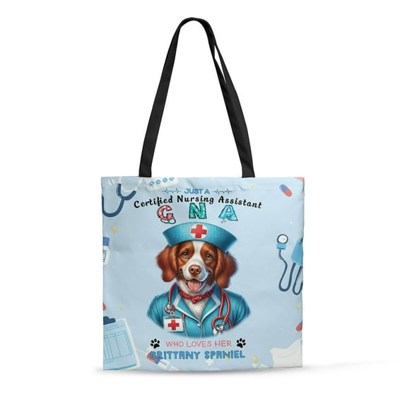 Just a Certified Nursing Assistant Cna Who Loves Her Brittany Spaniel All Over Print 3D Canvas Tote Bag Brittany Dog Lover Gifts Idea Reusable Handbag - 00003
