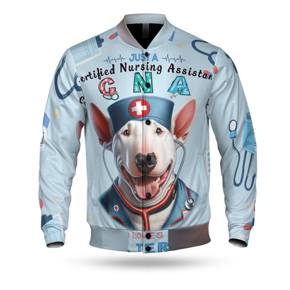 Just a Certified Nursing Assistant Cna Who Loves Her Bull Terrier All Over Print 3D Baseball Jacket Bully Dog Lovers Gifts Idea Bomber Jacket Softball - 00003