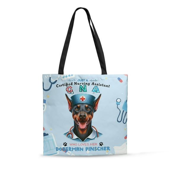 Just a Certified Nursing Assistant Cna Who Loves Her Doberman Pinscher All Over Print 3D Canvas Tote Bag Doberman Dog Lover Gifts Reusable Handbag - 00003