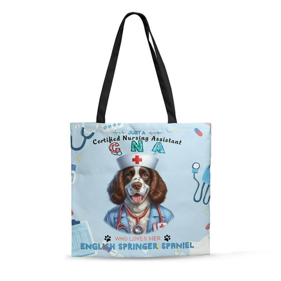 Just a Certified Nursing Assistant Cna Who Loves Her English Springer Spaniel All Over Print 3D Canvas Tote Bag Springers Dog Lover Gifts Reusable Handbag - 00003