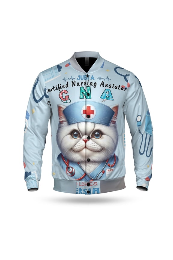 Just a Certified Nursing Assistant Cna Who Loves Her Persian All Over Print 3D Baseball Jacket Cat Lover Kitten Owner Gifts Bomber Jacket Softball - 00003