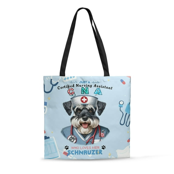 Just a Certified Nursing Assistant Cna Who Loves Her Schnauzer All Over Print 3D Canvas Tote Bag Miniature Schnauzer Dog Lover Reusable Handbag - 00003
