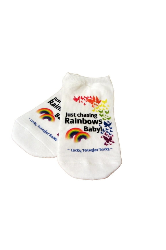 Just Chasing Rainbows Baby IVF Socks, Lucky Transfer for your Rainbow Baby - Womens Medium No Show