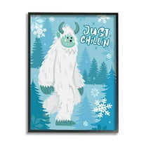 Just Chillin Funny Winter Yeti Holiday Graphic Art Black Framed Art Print Wall Art