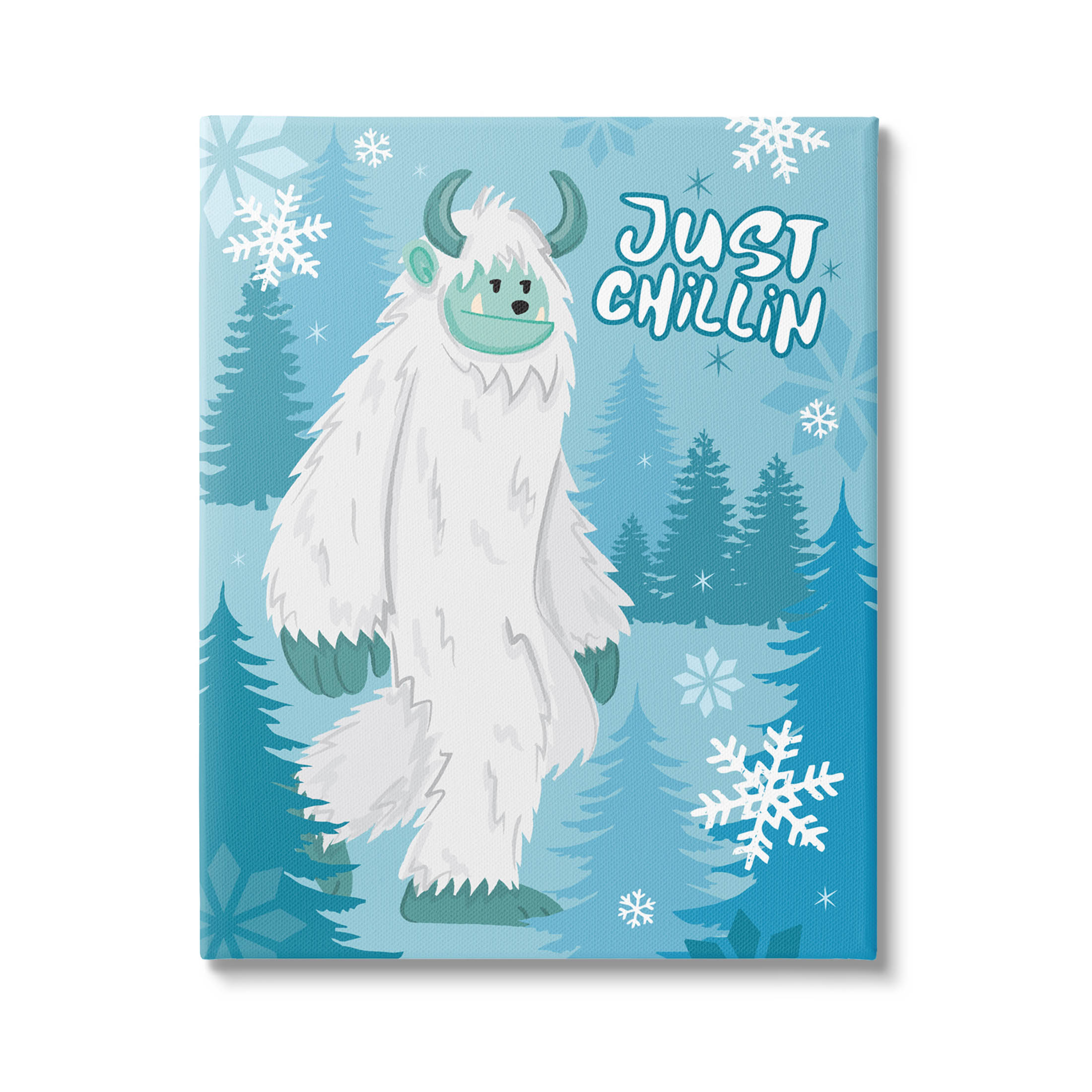 Just Chillin Funny Winter Yeti Holiday Graphic Art Gallery Wrapped Canvas Print Wall Art