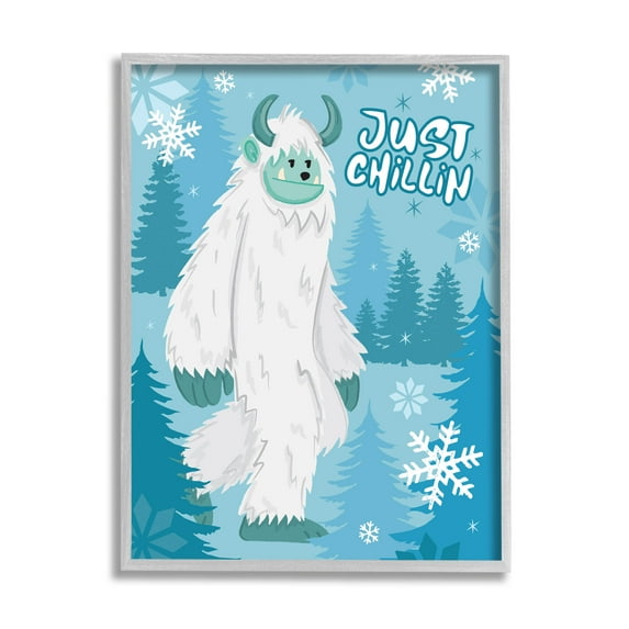 Just Chillin Funny Winter Yeti Holiday Graphic Art Gray Framed Art Print Wall Art
