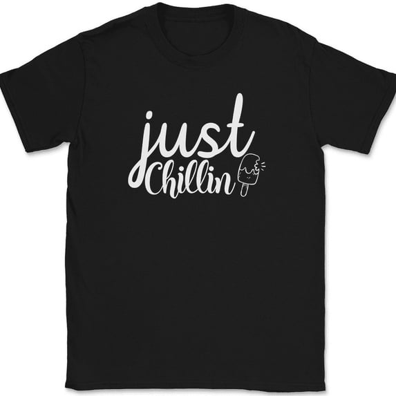 Just Chillin Ice Cream T-Shirt Funny Food Relax Chilled Humor Text Tee - Black, 4XL