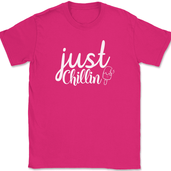 Just Chillin Ice Cream T-Shirt Funny Food Relax Chilled Humor Text Tee - Pink, 5XL