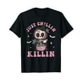 thumbnail image 1 of Just Chillin Killin Death Skeleton Halloween Groovy Retro T-Shirt, 1 of 5
